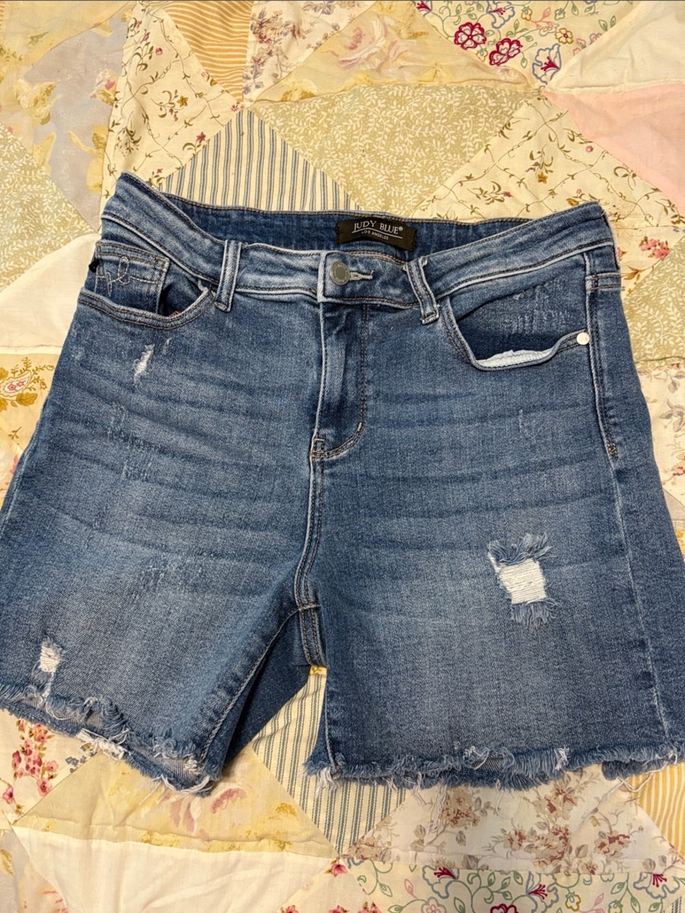 Judy Blue Distressed Medium Blue Denim Shorts